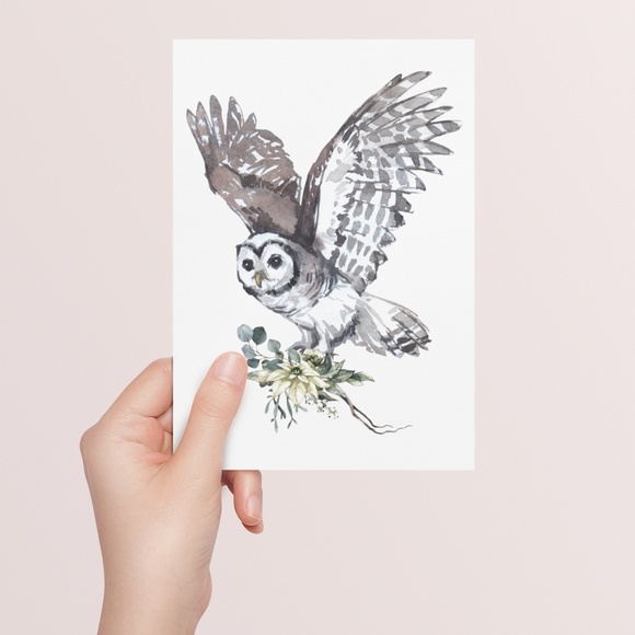 Owl Illustration Watercolor Wall Art Print Poster Portrait Unframed - Picture 8 of 10